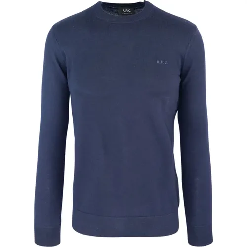 Blaue Pullover Regular Fit Rundhalsausschnitt Besticktes Logo - A.P.C. - Modalova