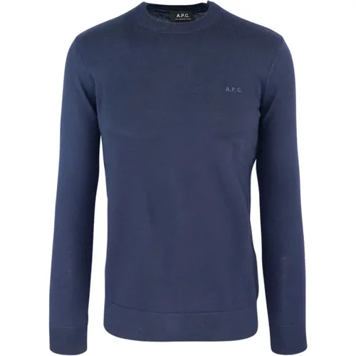 Blaue Pullover Regular Fit Rundhalsausschnitt Besticktes Logo , Damen, Größe: XS - A.p.c. - Modalova