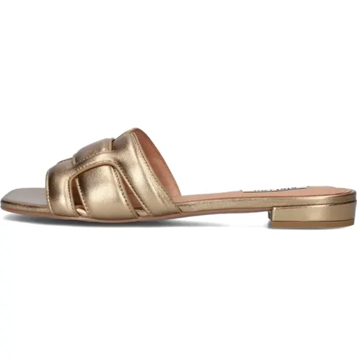 Goldene Leder Slipper mit Eckiger Spitze , Damen, Größe: 40 EU - Bibi Lou - Modalova