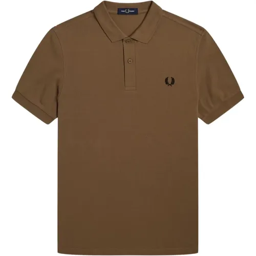 Slim Fit Plain Polo in Shaded Stone/Black , Herren, Größe: XL - Fred Perry - Modalova