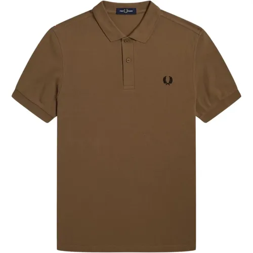 Slim Fit Plain Polo in Shaded Stone/Black , male, Sizes: L - Fred Perry - Modalova