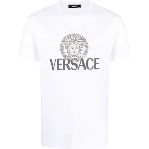 Stilvolle T-Shirts und Polos,Iconic Print Jersey Baumwoll T-Shirt - Versace - Modalova