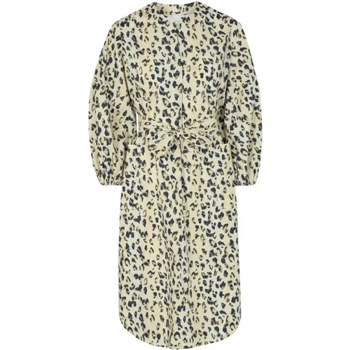 Leopard Print Puffy Sleeve Cotton Dress , Damen, Größe: L - Remain Birger Christensen - Modalova