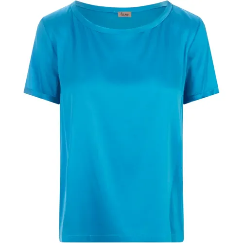 Blau Seide Rundhals T-shirt , Damen, Größe: L - Her Shirt - Modalova