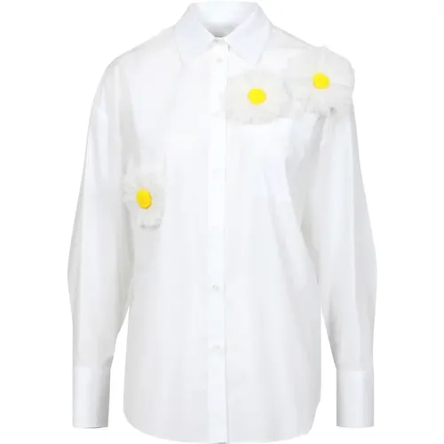 Weiße Daisy Applikation Shirt , Damen, Größe: 2XS - Msgm - Modalova