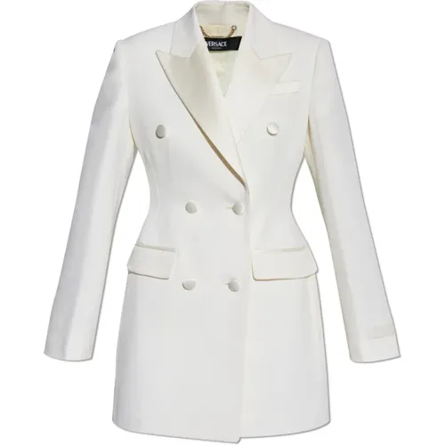 Long double-breasted blazer , female, Sizes: XS - Versace - Modalova