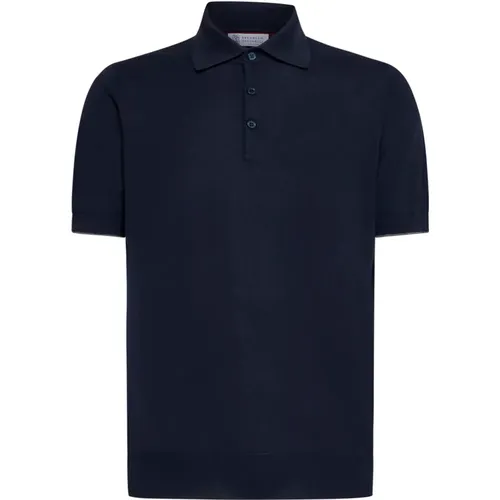 Blaues Poloshirt Gerippte Kanten , Herren, Größe: 2XL - BRUNELLO CUCINELLI - Modalova