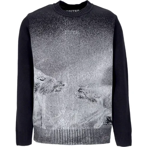 Schwarzer Crewneck Pullover mit gerippten Details - IUTER - Modalova