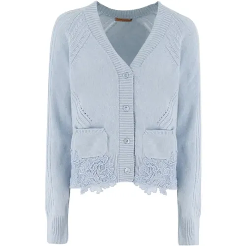 Blumenapplikation Cardigan , Damen, Größe: M - Ermanno Scervino - Modalova