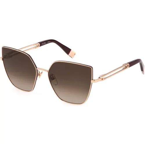 Rose Gold Sunglasses with Brown Lenses , female, Sizes: 58 MM - Furla - Modalova