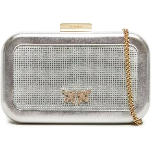 Metallisch laminierte Clutch mit Zirkonia-Details - pinko - Modalova