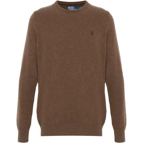 Brauner Wollstrickpullover Rundhals , Herren, Größe: S - Polo Ralph Lauren - Modalova