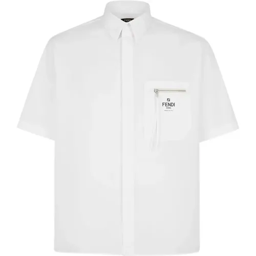 Weiße Baumwoll-Popeline-Hemd mit Reißverschlusstasche - Fendi - Modalova