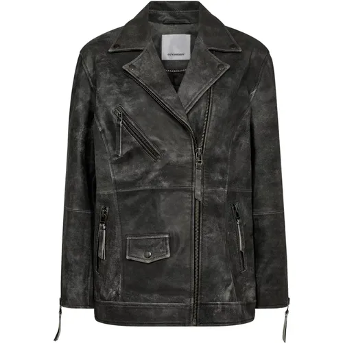 Leather Biker Jacket Grey , female, Sizes: XL, M, S, L - Co'Couture - Modalova
