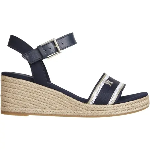 Blaue Flache Webbing Sandale , Damen, Größe: 38 EU - Tommy Hilfiger - Modalova