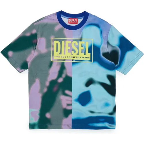 Multicolor Jersey T-Shirt mit abstraktem Druck - Diesel - Modalova