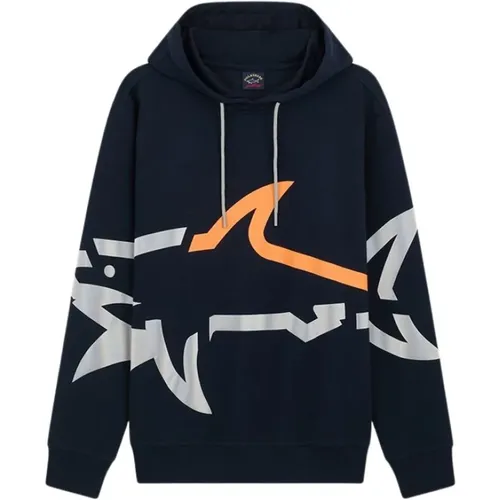 Cotton Hoodie with Maxi Shark Print , male, Sizes: M - PAUL & SHARK - Modalova