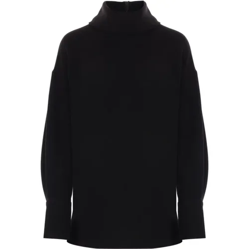 Schwarzes Cowl Neck Top mit geknöpften Manschetten , Damen, Größe: M - Alberto Biani - Modalova