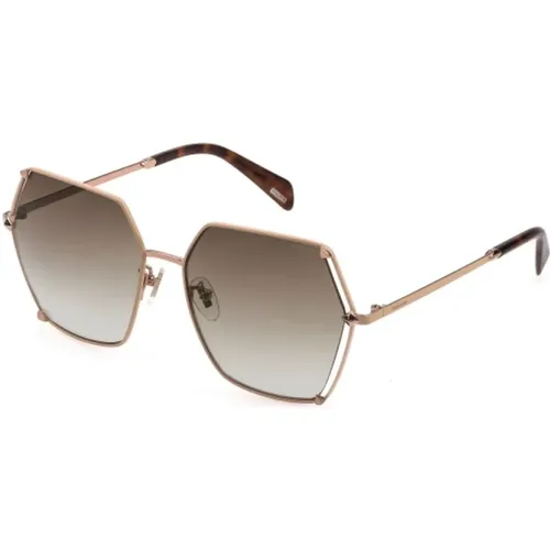 Goldene Metallsonnenbrille für Frauen , Damen, Größe: 56 MM - Police - Modalova