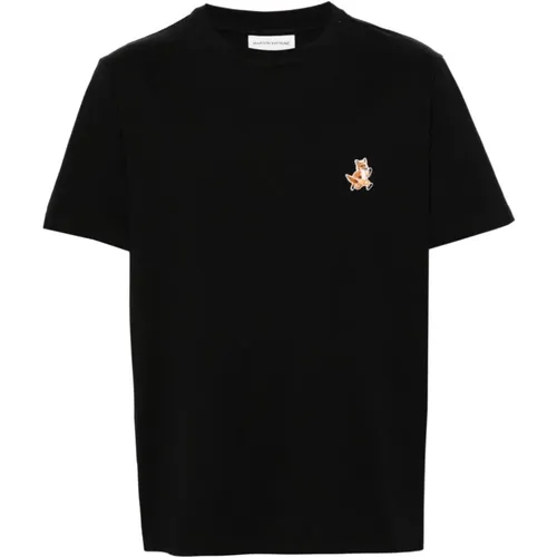 Schwarze T-Shirts und Polos mit Fuchsmotiv , Herren, Größe: L - Maison Kitsuné - Modalova
