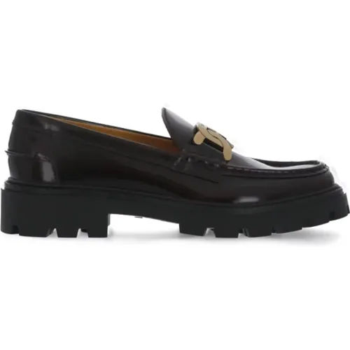 Leather Loafers with Golden Chain Detail , female, Sizes: 2 1/2 UK, 2 UK, 3 1/2 UK, 3 UK, 4 1/2 UK, 6 UK, 5 1/2 UK, 4 UK, 8 UK, 7 UK, 5 UK - TOD'S - Modalova