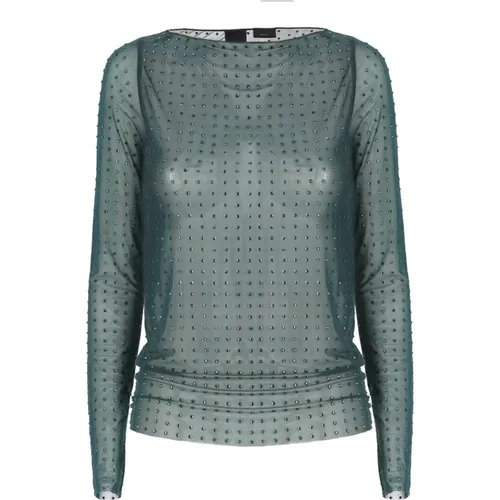 Grüner Pullover mit Strass-Detail,Stylische Sweaters für einen schicken Look - pinko - Modalova