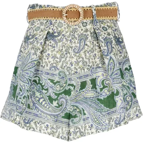 Grüne Leinen-Shorts mit Paisley-Muster , Damen, Größe: M - Zimmermann - Modalova