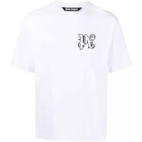 Embroidered Monogram Crewneck T-shirts and Polos , male, Sizes: XL, 2XL, M, L, S - Palm Angels - Modalova