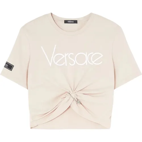 Sicherheitsnadel Logo besticktes Tee , Damen, Größe: XS - Versace - Modalova