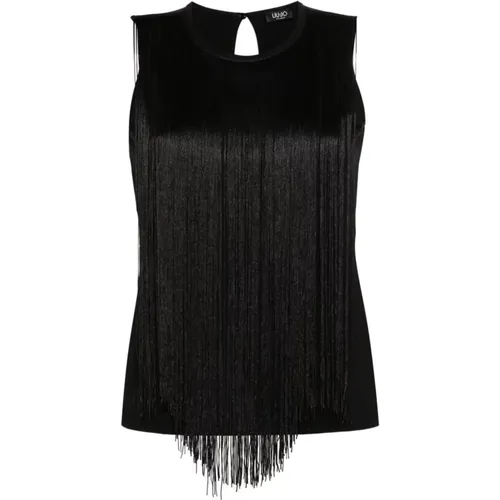 Fringed Sleeveless T-shirt with Keyhole Detail , female, Sizes: 2XS, M, S - Liu Jo - Modalova