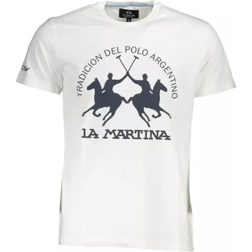 Weißes Baumwoll-T-Shirt, Kurze Ärmel, Regular Fit, Runder Ausschnitt, Druck, Logo - LA MARTINA - Modalova