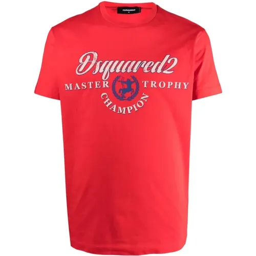 Rotes Cool Fit T-Shirt , Herren, Größe: 2XL - Dsquared2 - Modalova