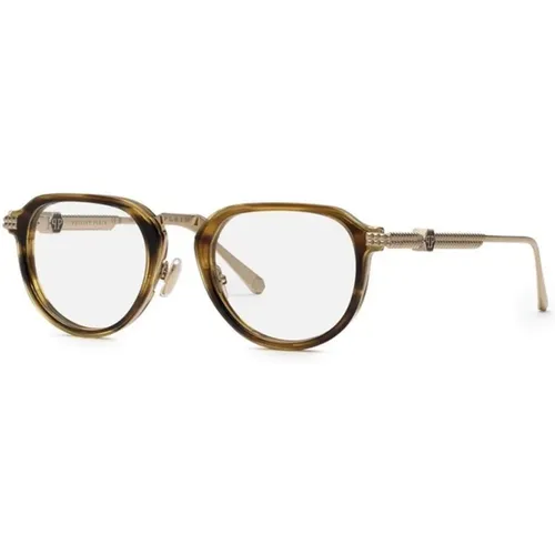 Stylish Glasses Shiny Grey Gold , unisex, Sizes: 52 MM - Philipp Plein - Modalova