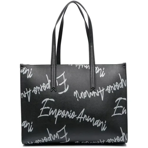 Elegant Shoulder Bag with All Over Logo Lettering , female, Sizes: ONE SIZE - Emporio Armani - Modalova
