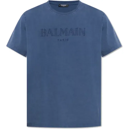 T-Shirt mit gesticktem Logo , Herren, Größe: XL - Balmain - Modalova