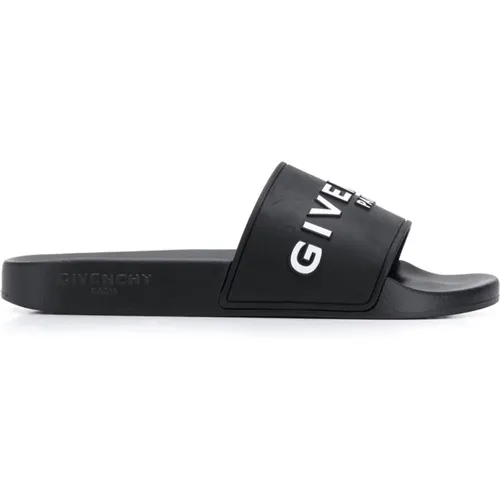 Schwarze Logo Slides Flache Gummisandalen - Givenchy - Modalova