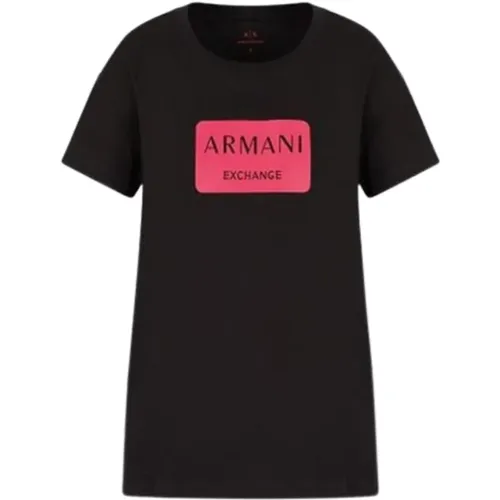 Klassisches T-Shirt , Damen, Größe: L - Armani Exchange - Modalova