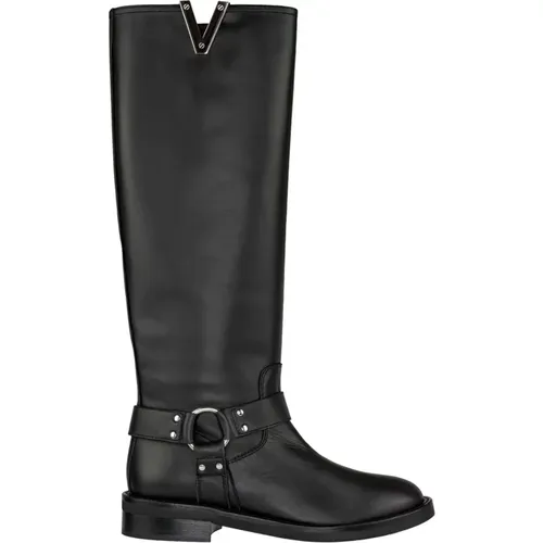 Schwarze Bikerstiefel mit Silberschnalle , Damen, Größe: 36 1/2 EU - Via Roma 15 - Modalova