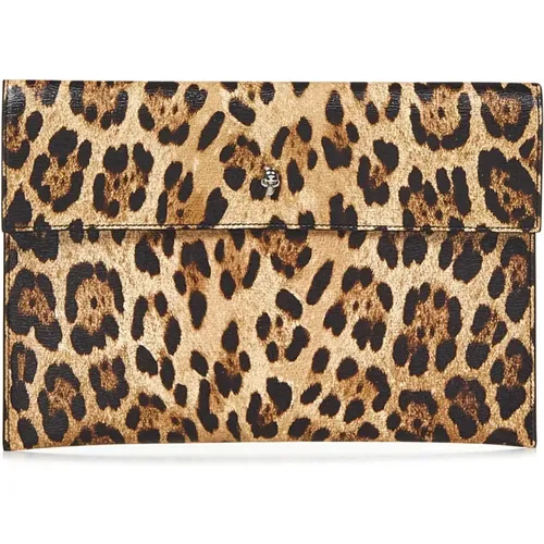 Leoparden-Kalbsleder-Clutch mit Metallschädel - alexander mcqueen - Modalova