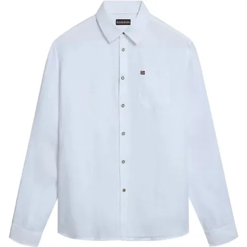 Weiße Leinen Langarmhemd , Herren, Größe: XL - Napapijri - Modalova