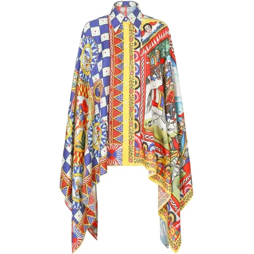 Multicolored Silk Mixed-Print Shirt , female, Sizes: 2XS - Dolce & Gabbana - Modalova