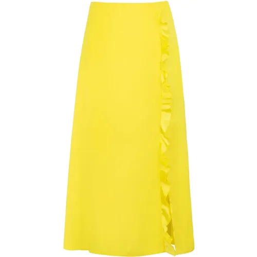 Lemon Ruffled Silk Midi Skirt , female, Sizes: L, M - Jaaf - Modalova