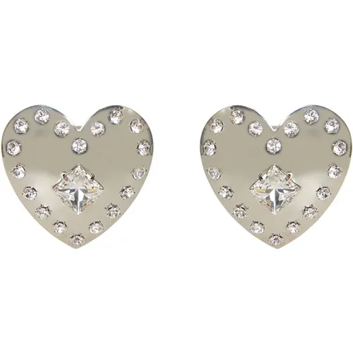 Crystal Heart Clip-On Earrings , female, Sizes: ONE SIZE - Alessandra Rich - Modalova