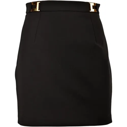 Simple Short Skirt with Gold Logo , female, Sizes: L - Elisabetta Franchi - Modalova