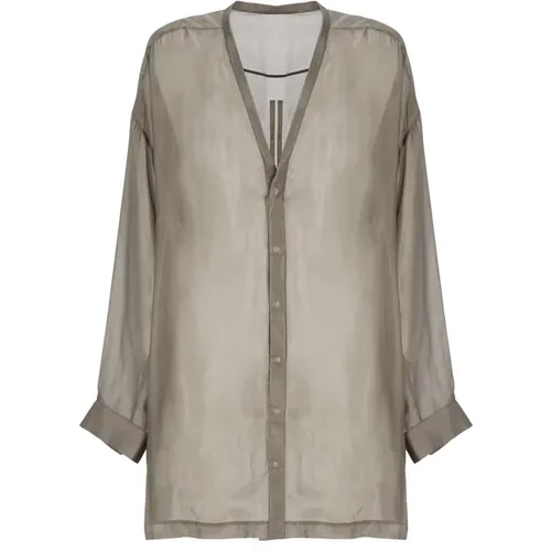 Grey Silk V-Neck Shirt , male, Sizes: M - Rick Owens - Modalova