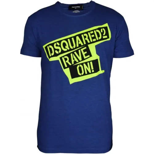 Blaues Baumwoll-T-Shirt mit Logo-Print - Dsquared2 - Modalova