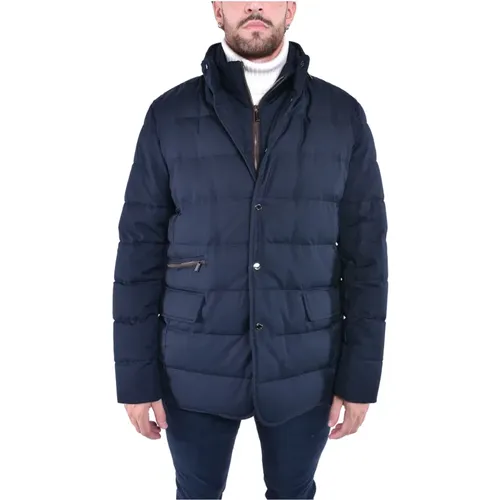 Quilted Down Jacket with Removable Hood , male, Sizes: 4XL, 2XL, XL, L, 6XL, M - Moorer - Modalova