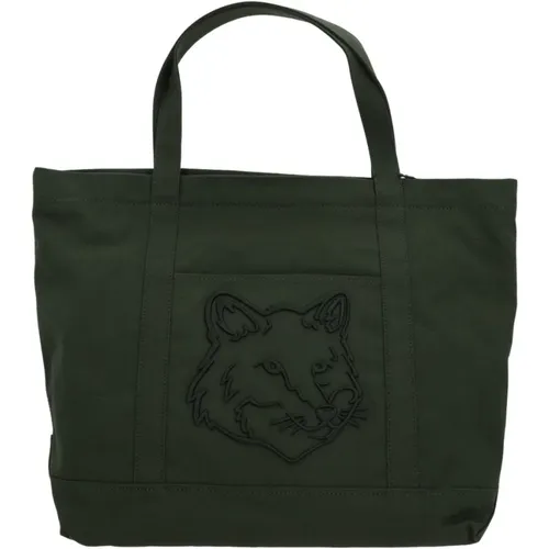 Canvas Tote Bag with Fox Embroidery , male, Sizes: ONE SIZE - Maison Kitsuné - Modalova