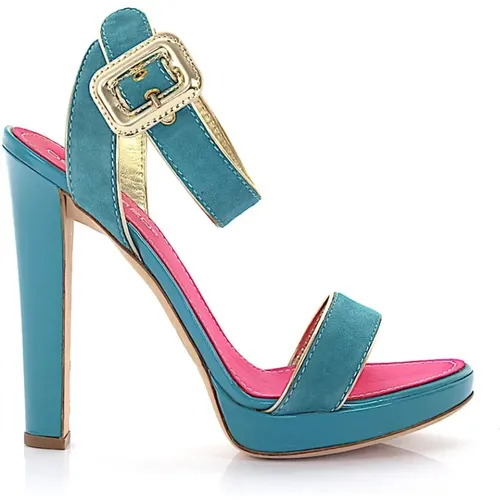 Turquoise Velvet Platform Sandals , female, Sizes: 7 1/2 UK, 6 1/2 UK, 7 UK - Dsquared2 - Modalova