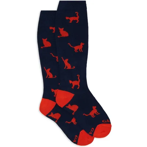 Blau Baumwollsocken mit Katzenmotiv - Gallo - Modalova